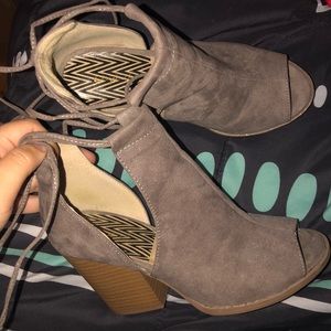 Qupid Lace Up Block Heels